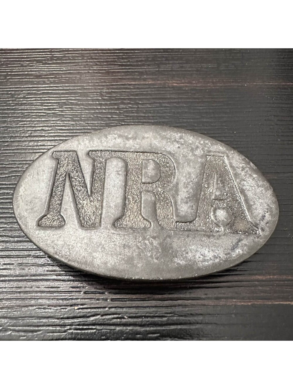Vintage NRA Pewter Tone Belt Buckle Oval Minimalist Design Good Condition